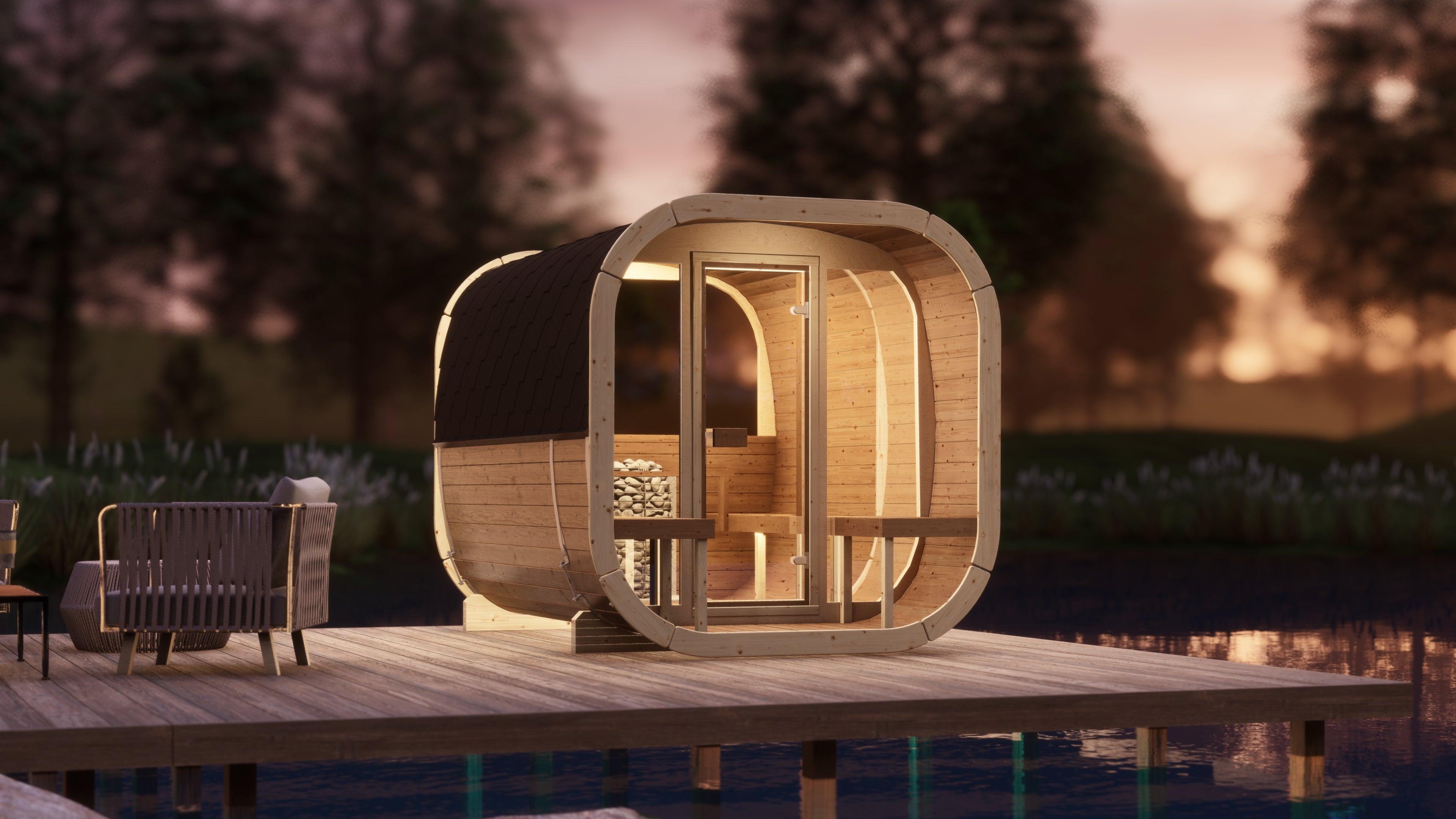 SaunaSupply EKE 280 Thermowood Outdoor Cube Sauna - 6 Person