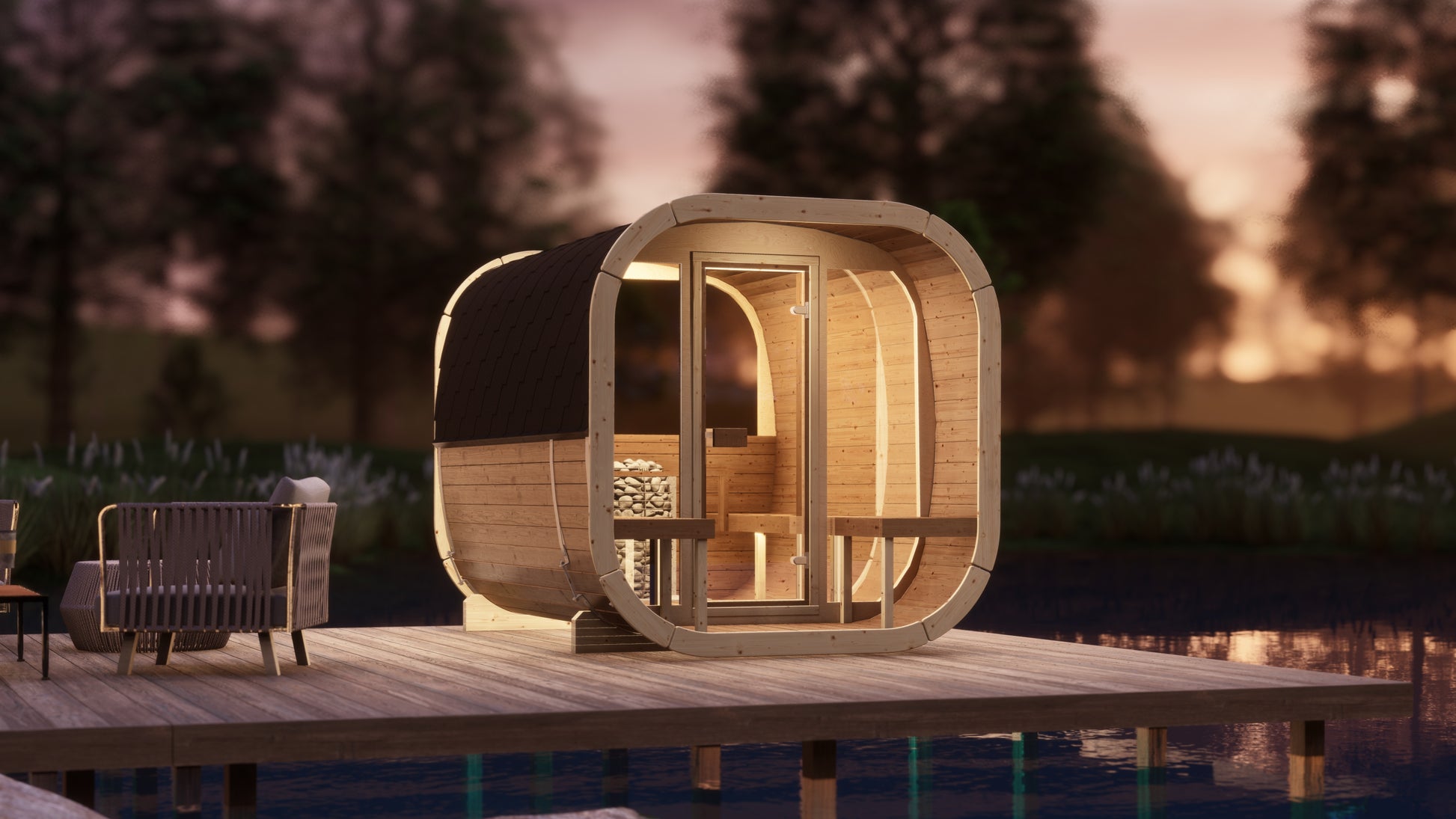 SaunaSupply EKE 280 Thermowood Outdoor Cube Sauna - 6 Person