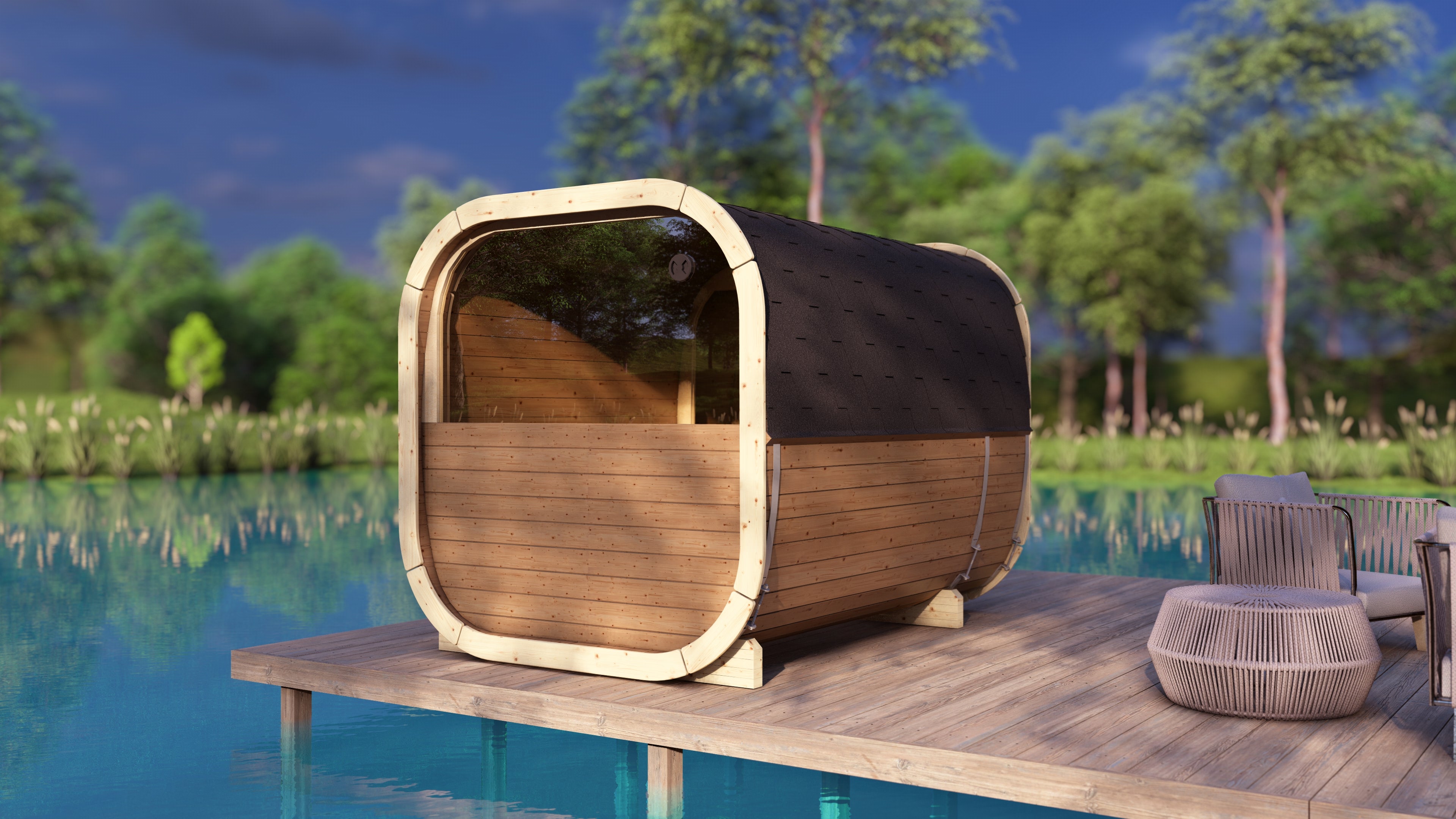 SaunaSupply EKE 280 Thermowood Outdoor Cube Sauna - 6 Person