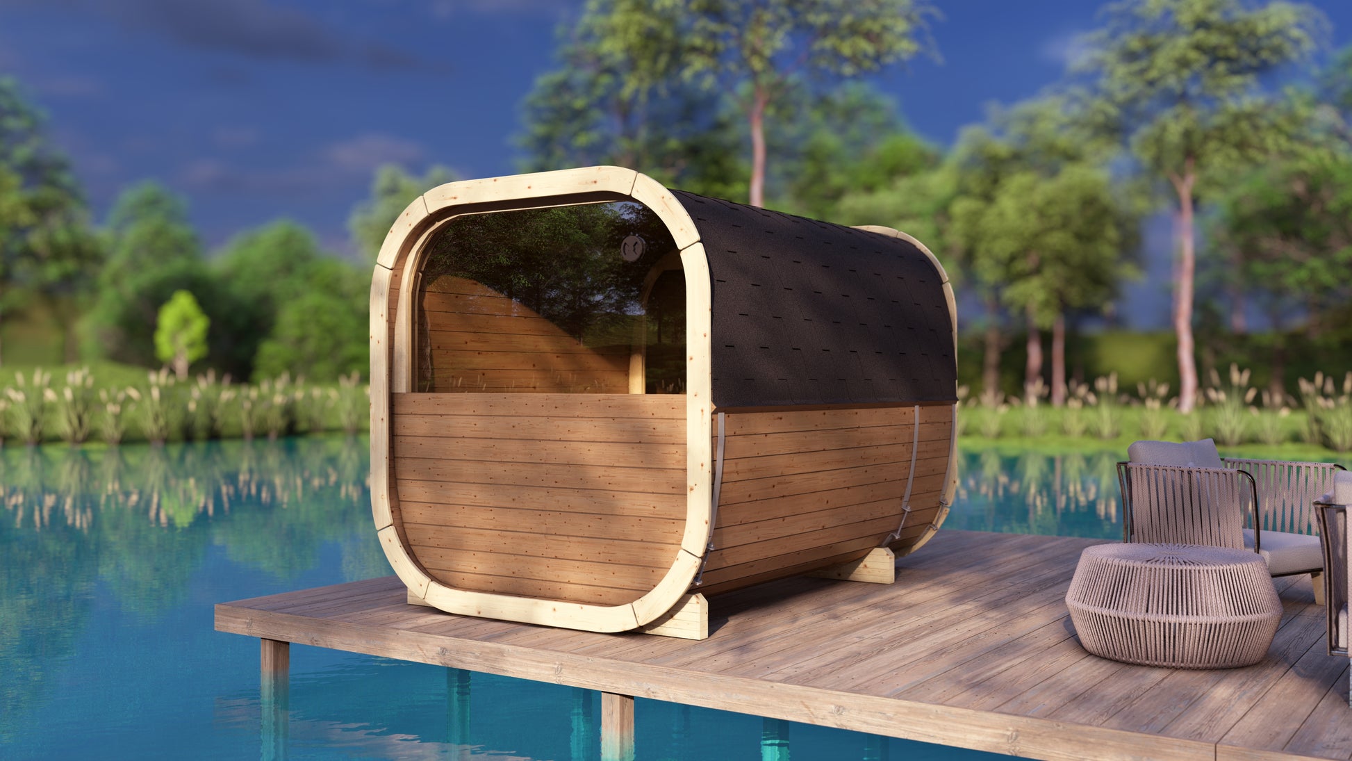 SaunaSupply EKE 280 Thermowood Outdoor Cube Sauna - 6 Person