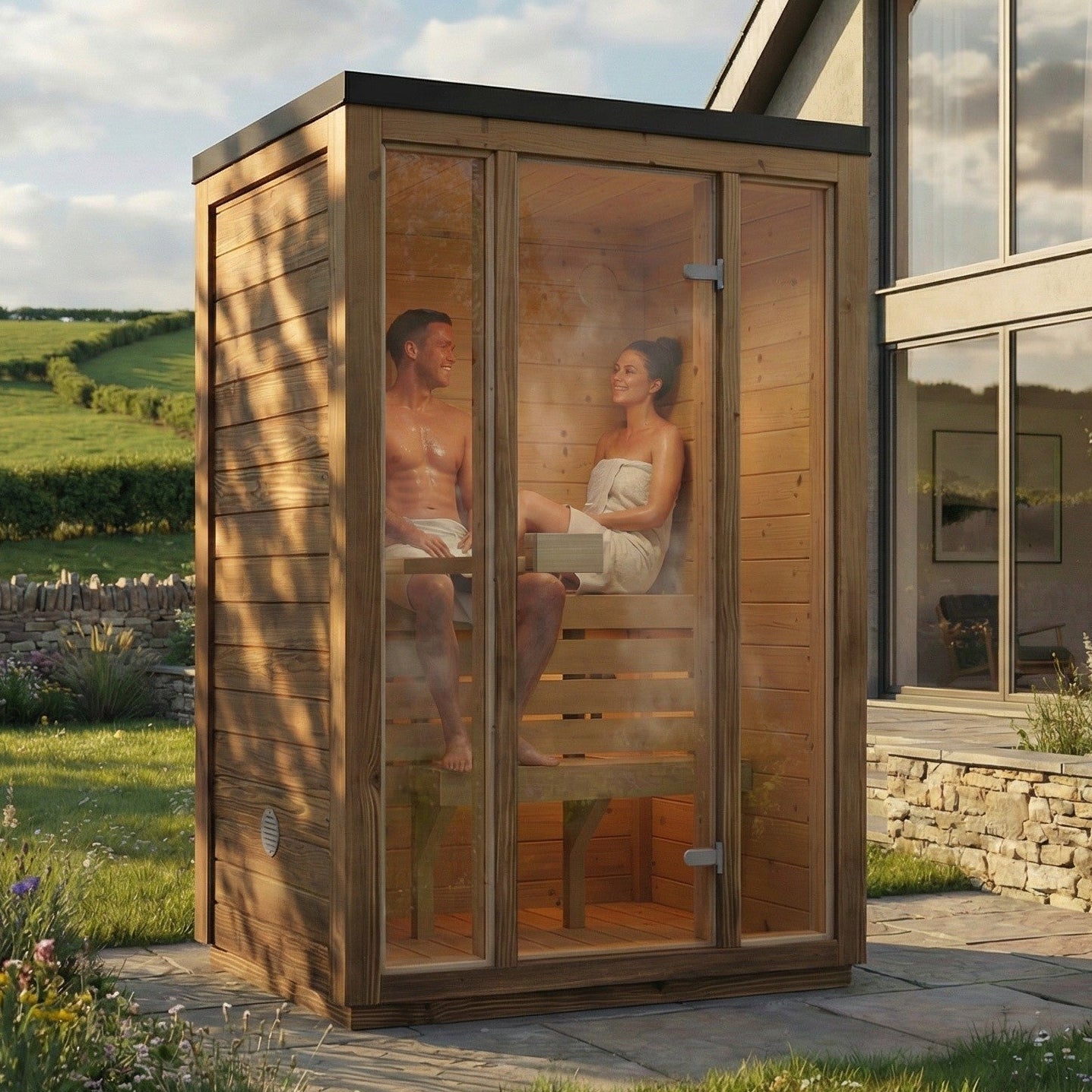 SaunaSupply 2 Person Outdoor Thermowood Cube Sauna - ELLA Compact Edition | Includes Heater & Accessories