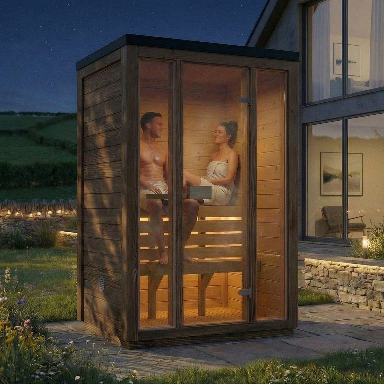 SaunaSupply 2 Person Outdoor Thermowood Cube Sauna - ELLA Compact Edition | Includes Heater & Accessories