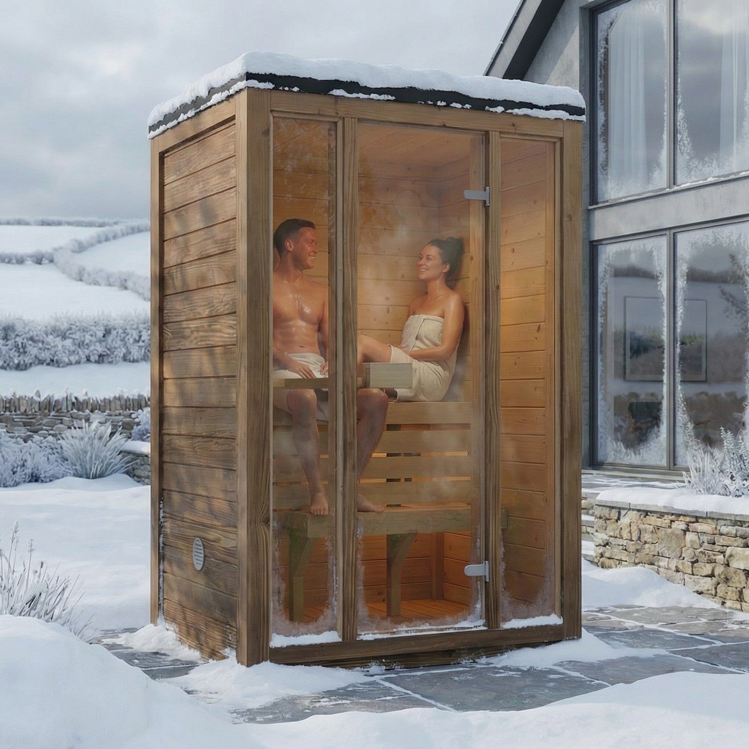 SaunaSupply 2 Person Outdoor Thermowood Cube Sauna - ELLA Compact Edition | Includes Heater & Accessories