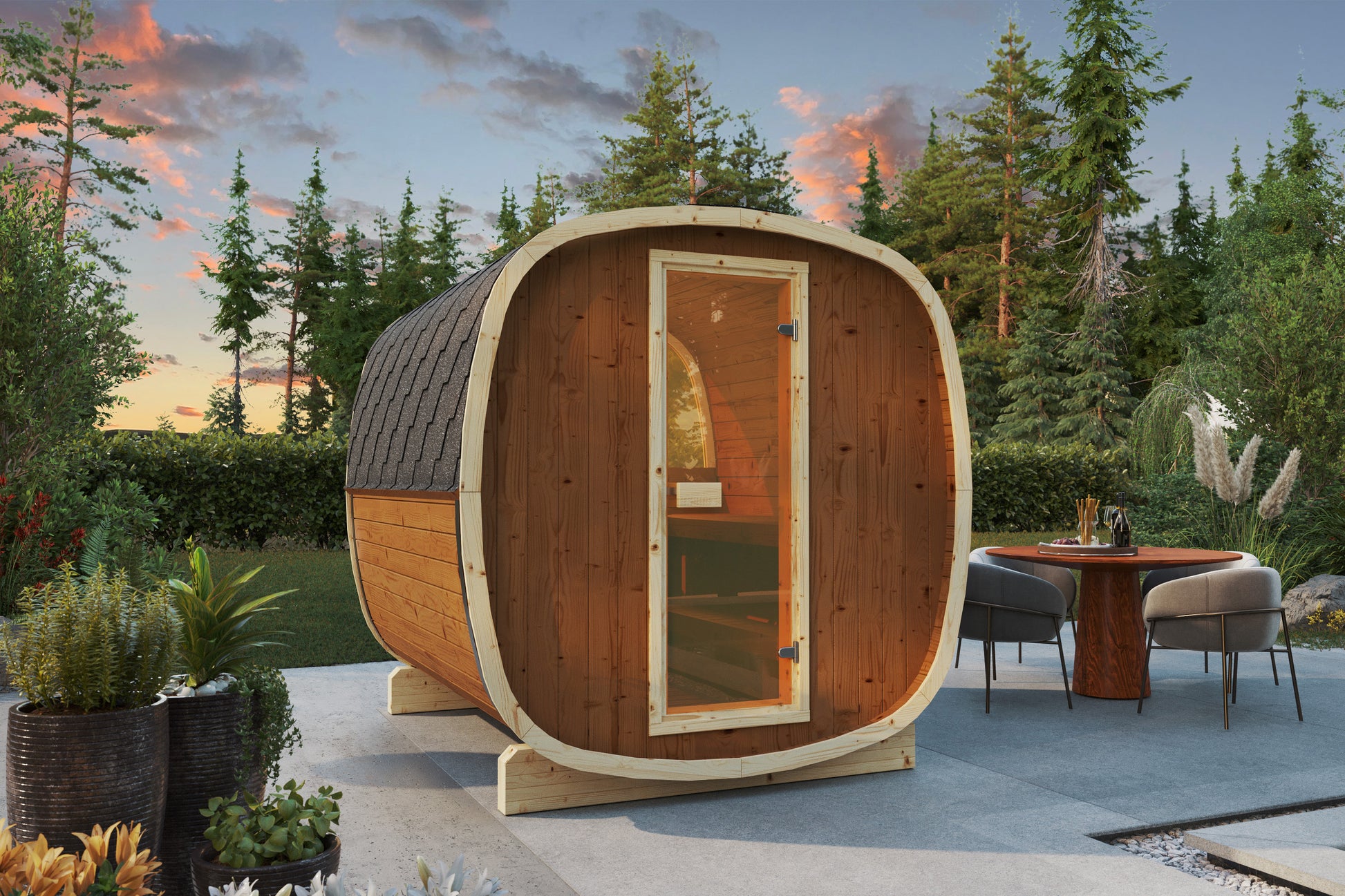 SaunaSupply UKU 230 Thermowood Outdoor Cube Sauna II - 3/4 Person