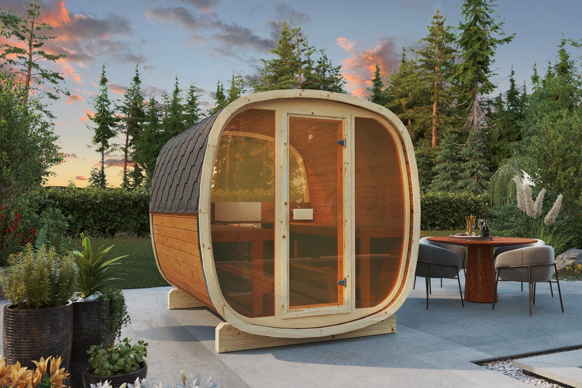 SaunaSupply UKU 230 Thermowood Outdoor Cube Sauna II - 3/4 Person
