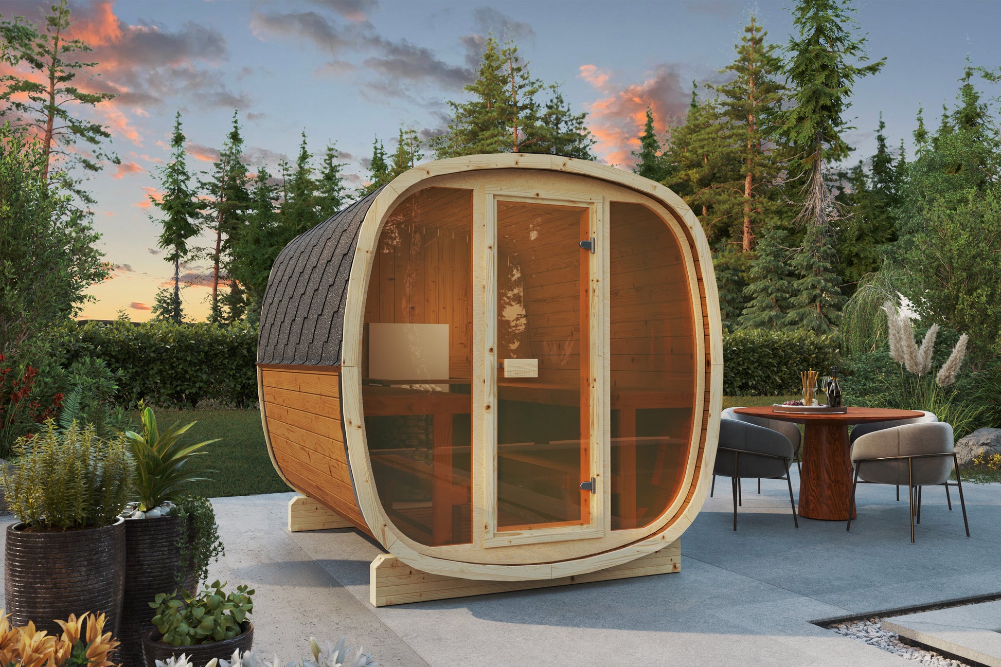 SaunaSupply UKU 230 Thermowood Outdoor Cube Sauna II - 3/4 Person