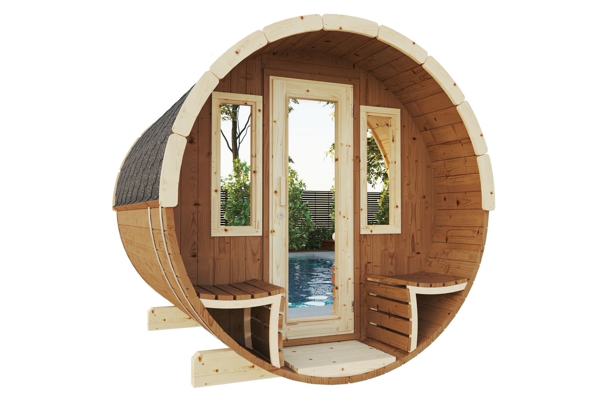 SaunaSupply ITI 280 Deluxe Thermowood Outdoor Barrel Sauna - 8 People
