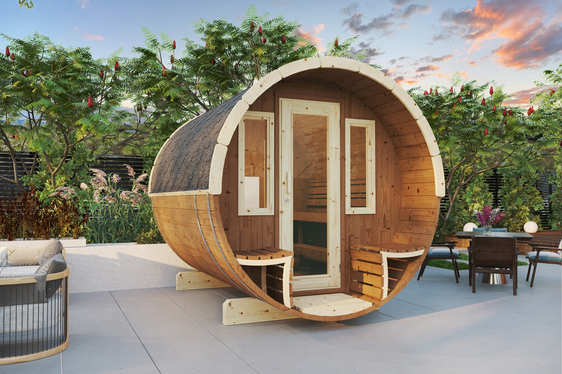 SaunaSupply ITI 280 Deluxe Thermowood Outdoor Barrel Sauna - 8 People