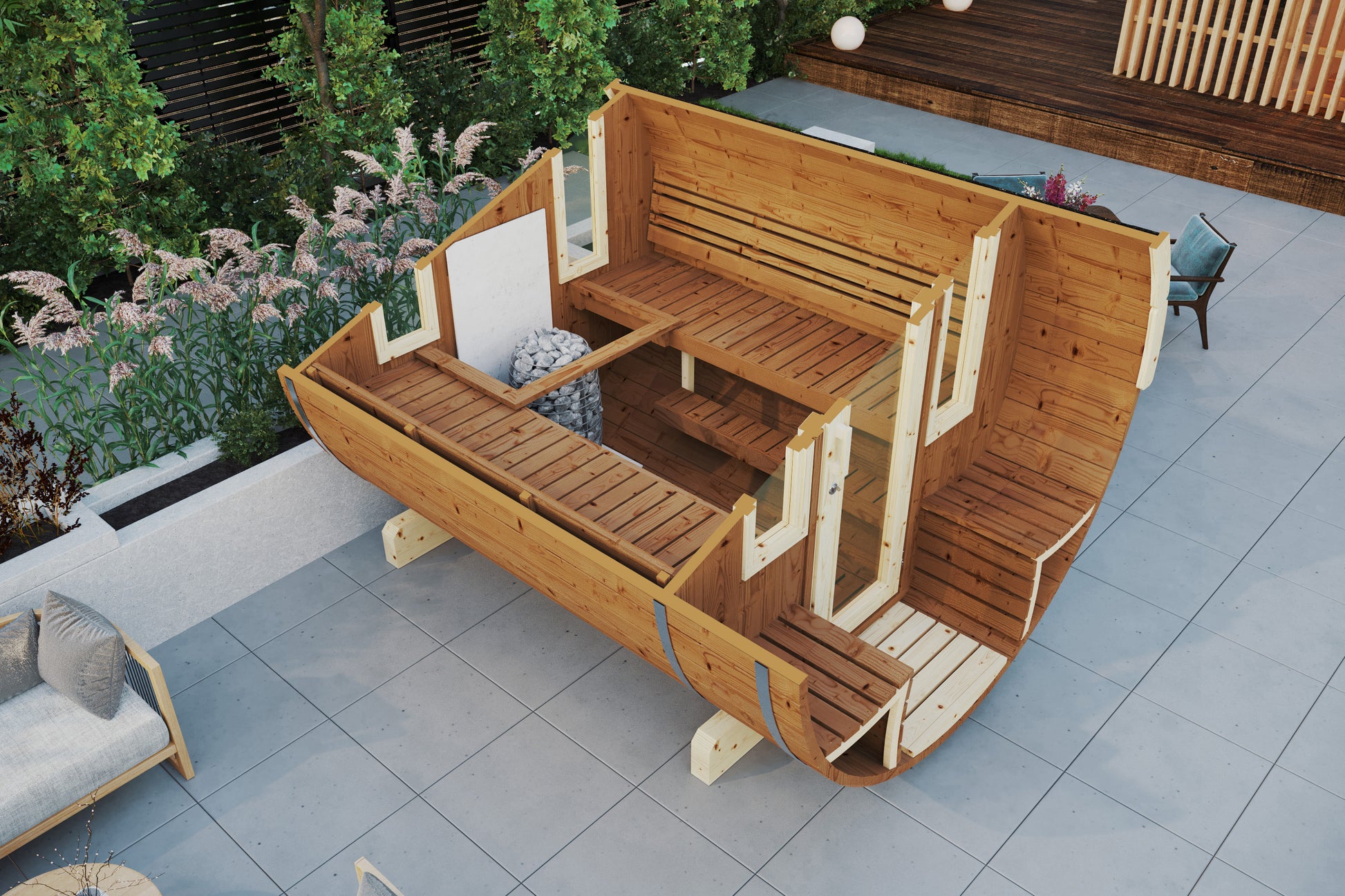 SaunaSupply ITI 280 Deluxe Thermowood Outdoor Barrel Sauna - 8 People