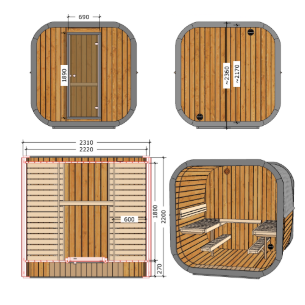 6 Person Extra Large Outdoor Premium Thermowood Cube Sauna - HELK Edition | Home & Garden | Includes SupiOil Protection