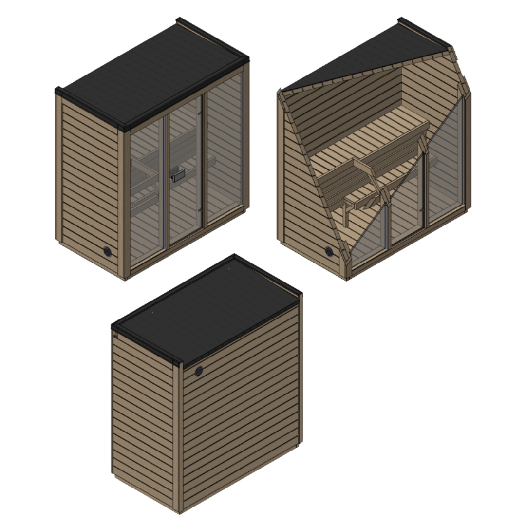SaunaSupply ILLI Cube II Thermowood 3 Person Outdoor Sauna - Includes Bucket, Ladle, Thermometor, SupiOil