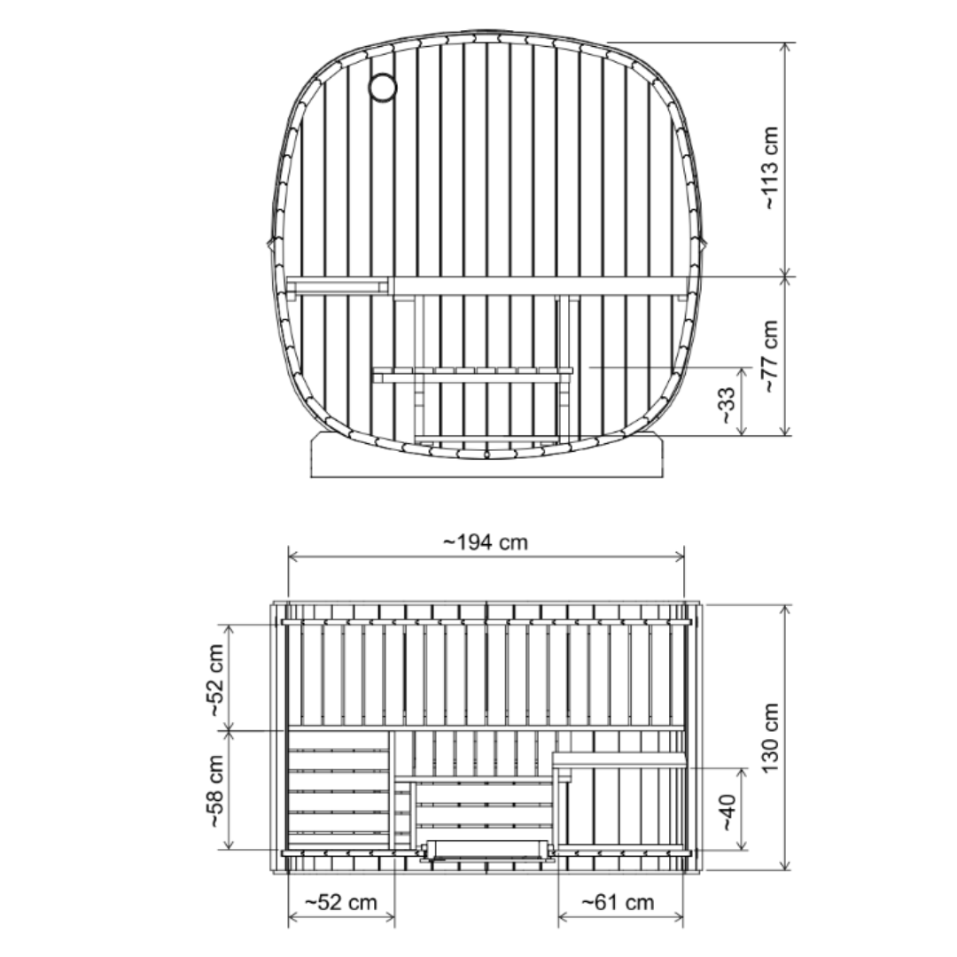 SaunaSupply UKU130 Cube Thermowood 4 Person Outdoor Sauna - Includes Bucket, Ladle, Thermometor, SupiOil