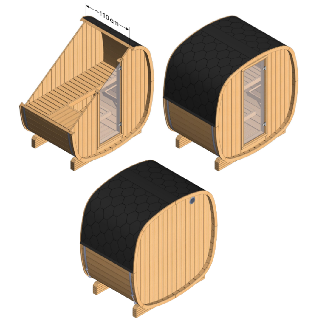 SaunaSupply UKU130 Cube Thermowood 4 Person Outdoor Sauna - Includes Bucket, Ladle, Thermometor, SupiOil