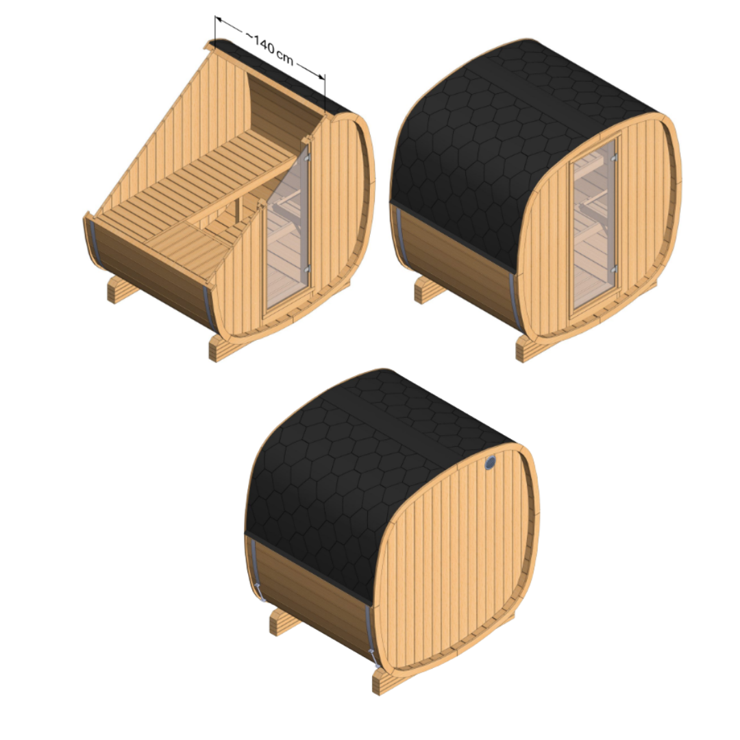 SaunaSupply UKU160 Cube Nordic Spruce / Thermowood 4 Person Outdoor Sauna - Includes Bucket, Ladle, Thermometor, SupiOil