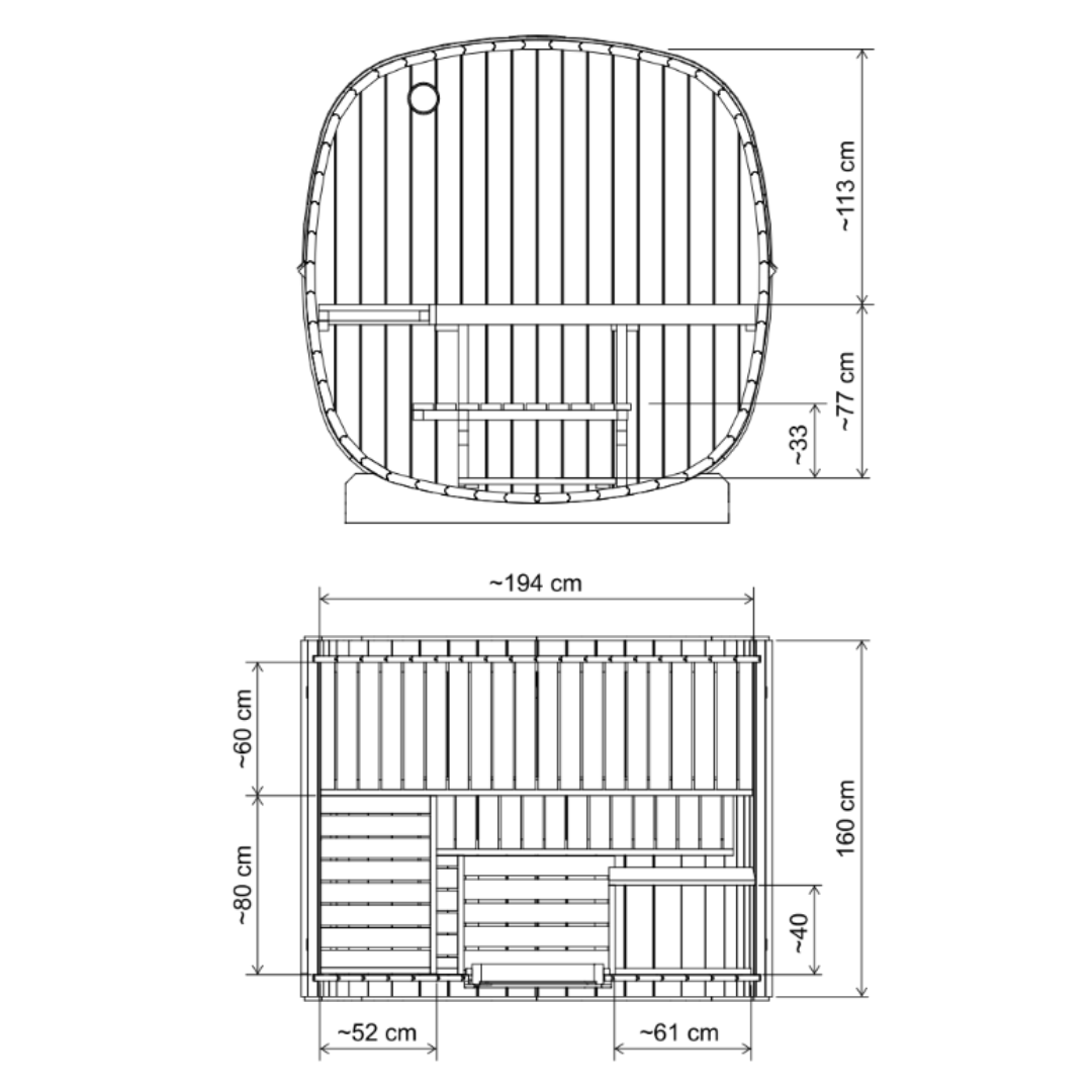 SaunaSupply UKU160 Cube Nordic Spruce / Thermowood 4 Person Outdoor Sauna - Includes Bucket, Ladle, Thermometor, SupiOil