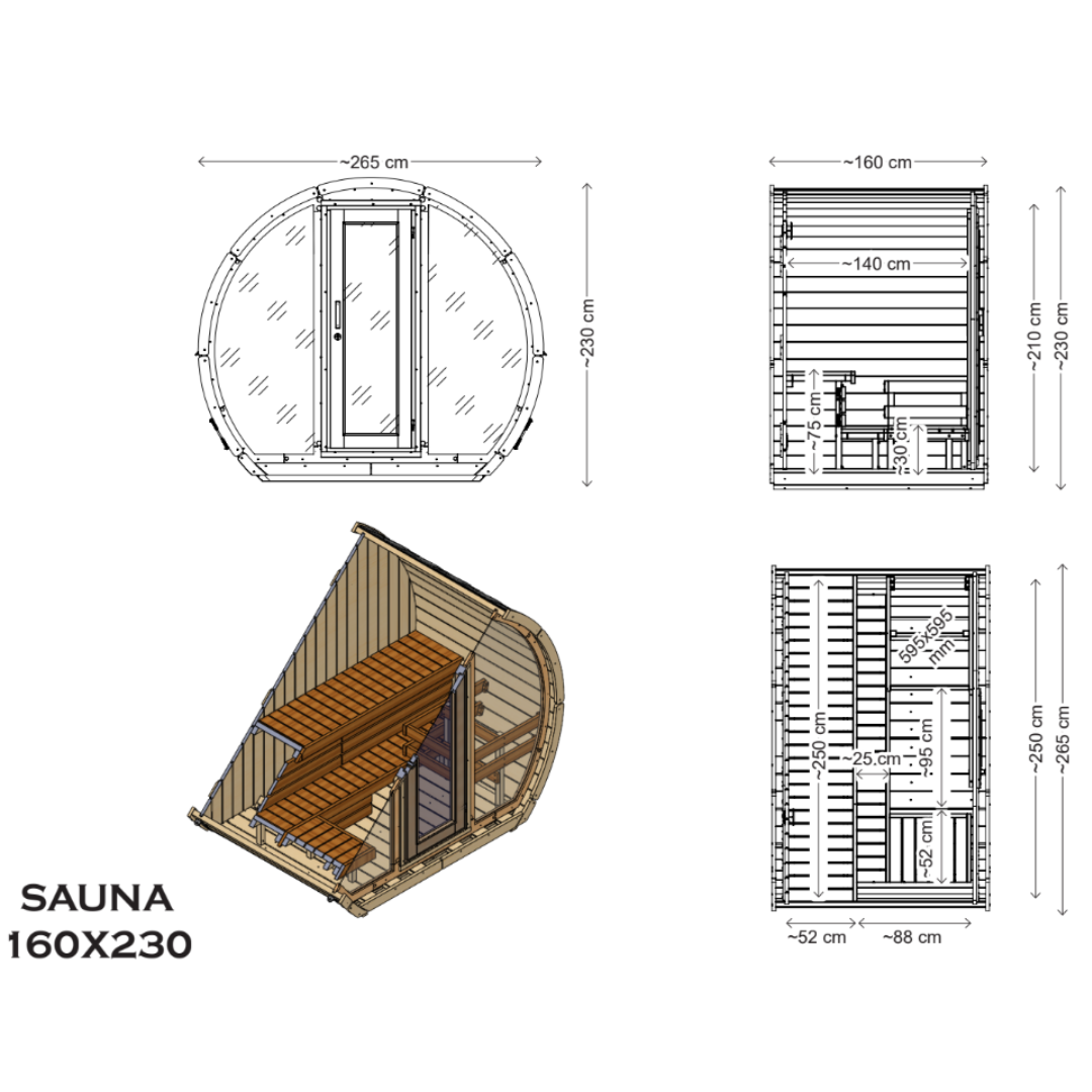 SaunaSupply SUSI 160 Thermowood 3 Person Outdoor Sauna - Includes Bucket, Ladle, Thermometor, SupiOil