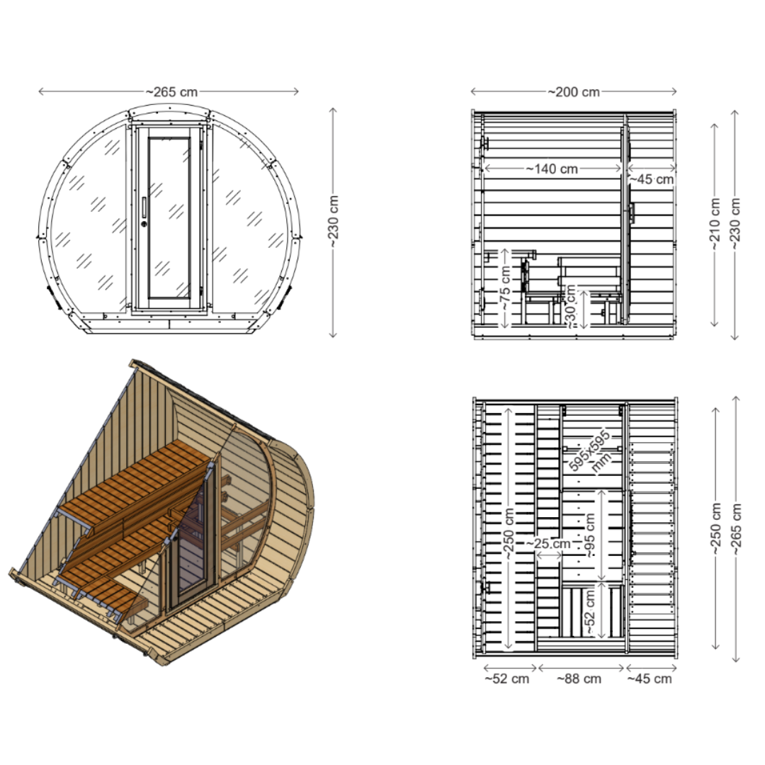 SaunaSupply SUSI 200 Thermowood 3 Person Outdoor Sauna - Includes Bucket, Ladle, Thermometor, SupiOil