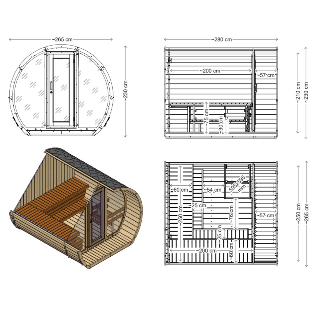 SaunaSupply SUSI 280 Thermowood 6 Person Outdoor Sauna - Includes Bucket, Ladle, Thermometor, SupiOil