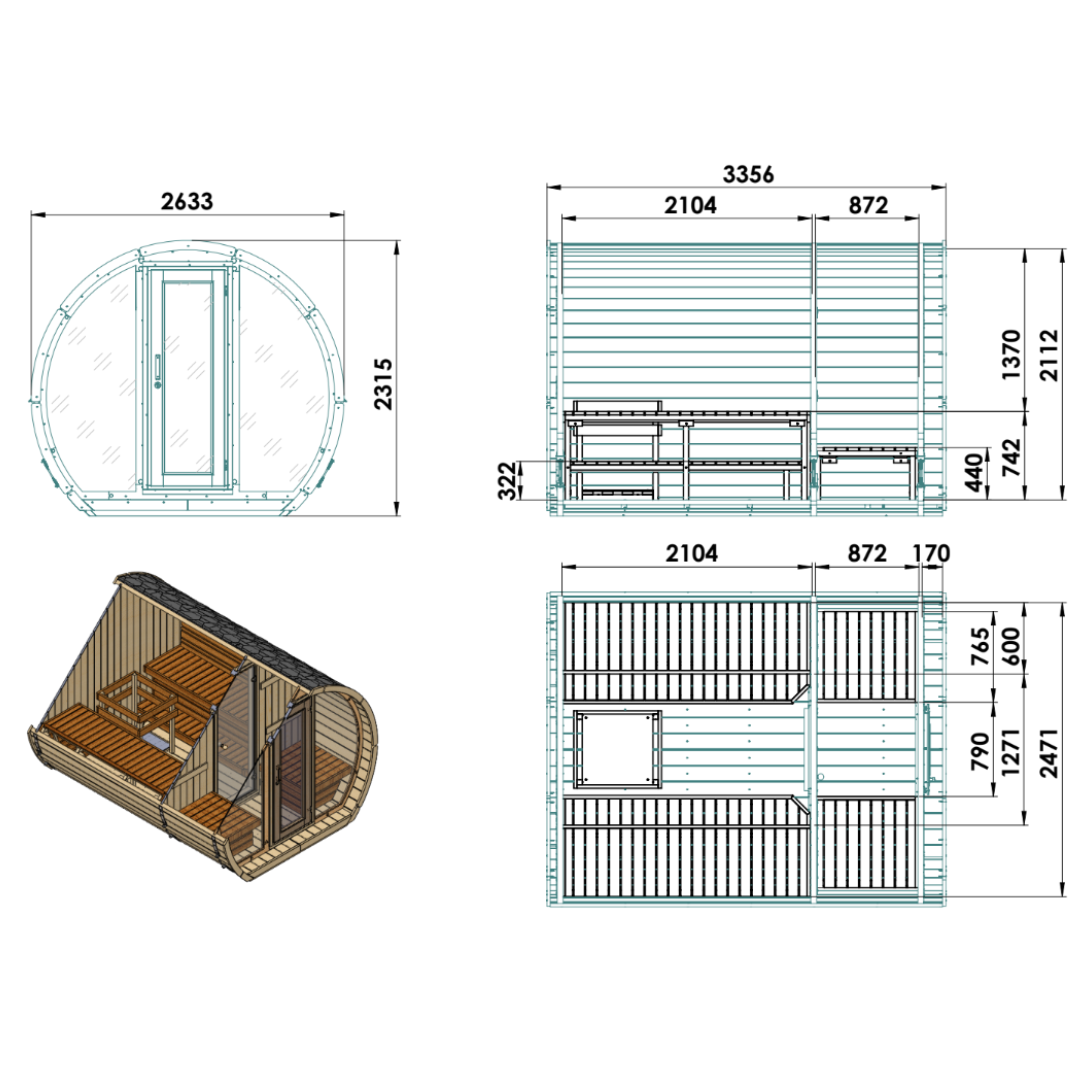 SaunaSupply SUSI 330 Thermowood 6 Person Outdoor Sauna - Includes Bucket, Ladle, Thermometor, SupiOil