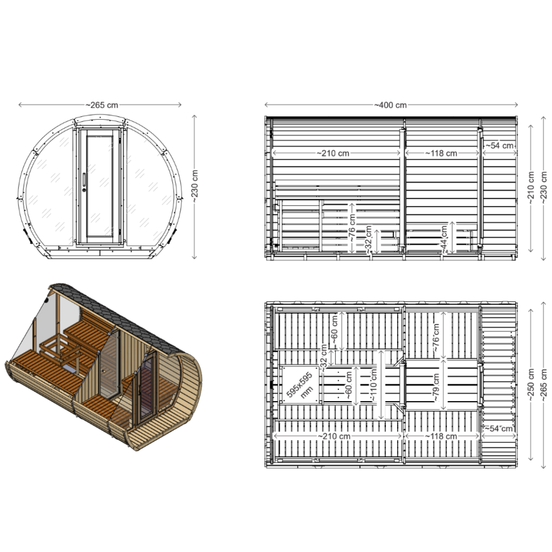 SaunaSupply SUSI 400 Thermowood  Person Outdoor Sauna - Includes Bucket, Ladle, Thermometor, SupiOil