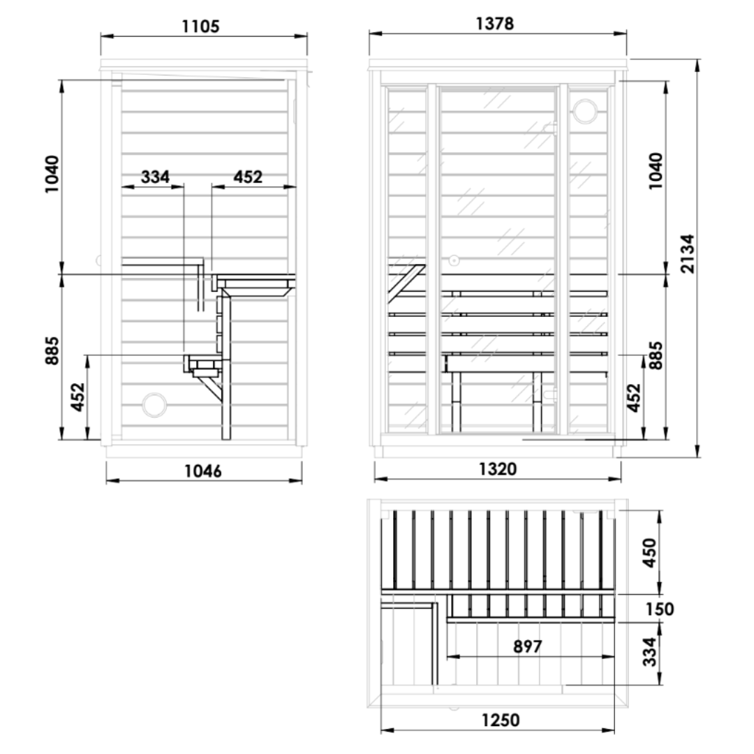 SaunaSupply ILLI Cube Thermowood 2 Person Outdoor Sauna - Includes Bucket, Ladle, Thermometor, SupiOil