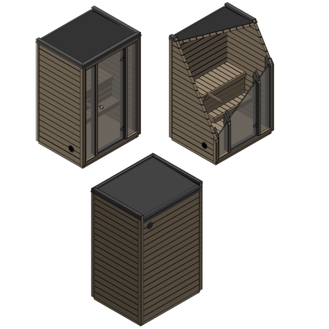SaunaSupply ILLI Cube Thermowood 2 Person Outdoor Sauna - Includes Bucket, Ladle, Thermometor, SupiOil