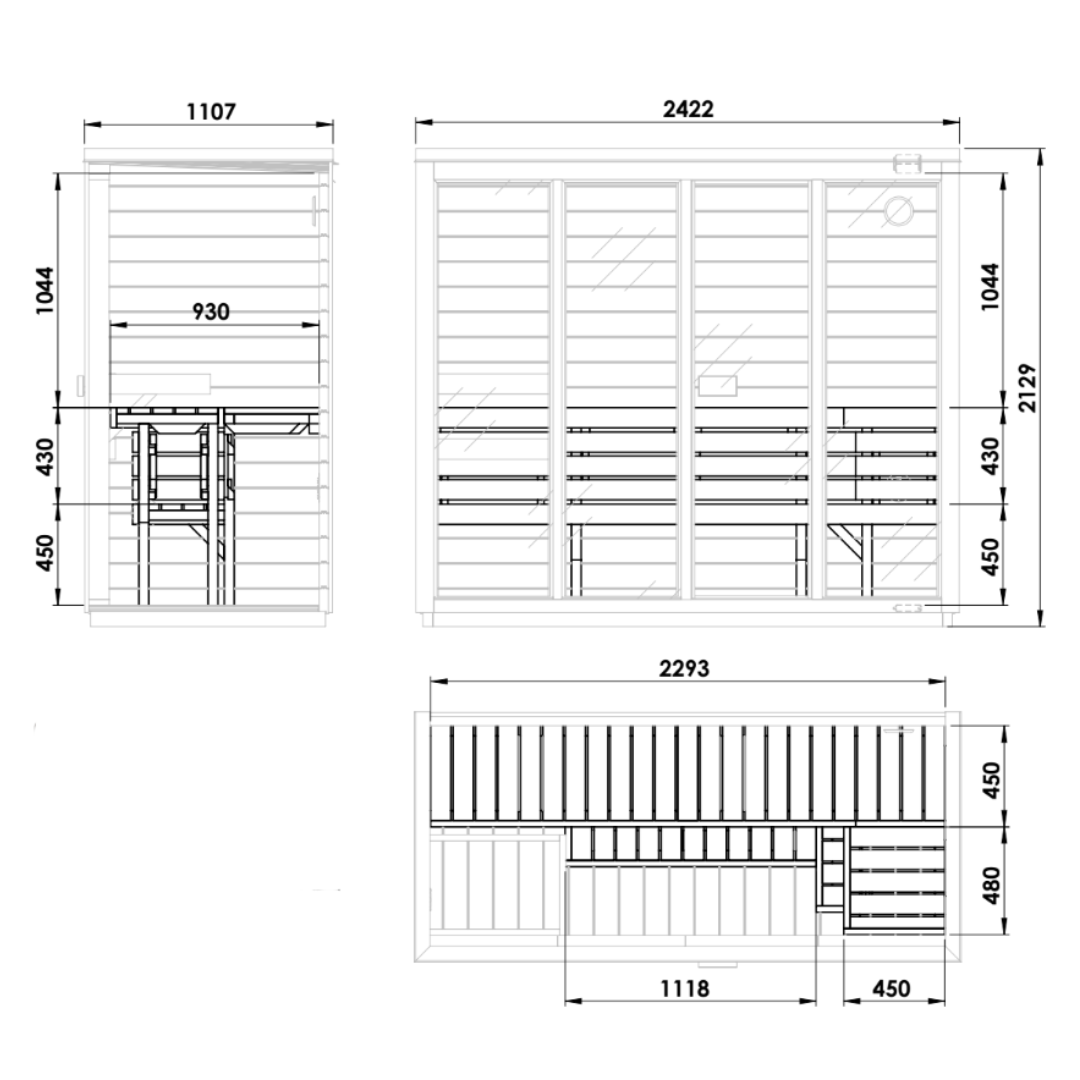 SaunaSupply ELLA Cube III Thermowood 4 Person Outdoor Sauna - Includes Bucket, Ladle, Thermometor, SupiOil