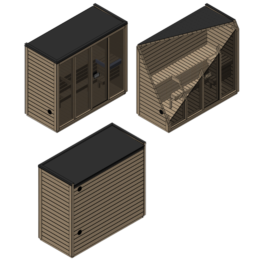 SaunaSupply ELLA Cube III Thermowood 4 Person Outdoor Sauna - Includes Bucket, Ladle, Thermometor, SupiOil