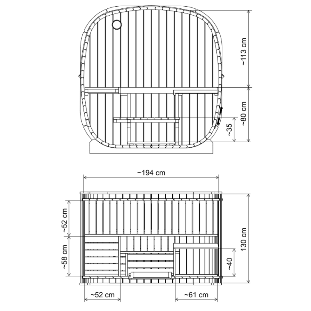 SaunaSupply EKE130 Cube Thermowood 4 Person Outdoor Sauna - Includes Bucket, Ladle, Thermometor, SupiOil