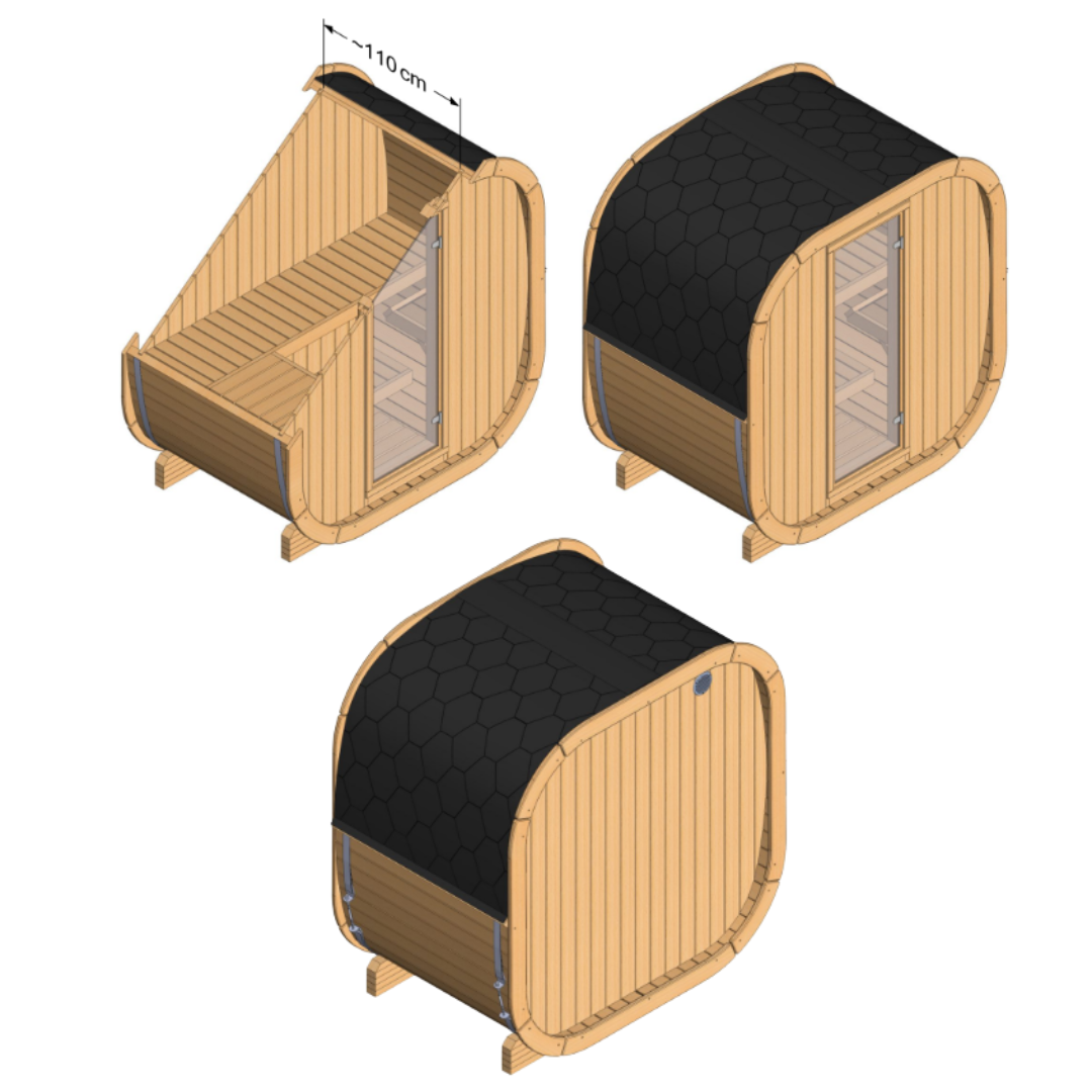 SaunaSupply EKE130 Cube Thermowood 4 Person Outdoor Sauna - Includes Bucket, Ladle, Thermometor, SupiOil