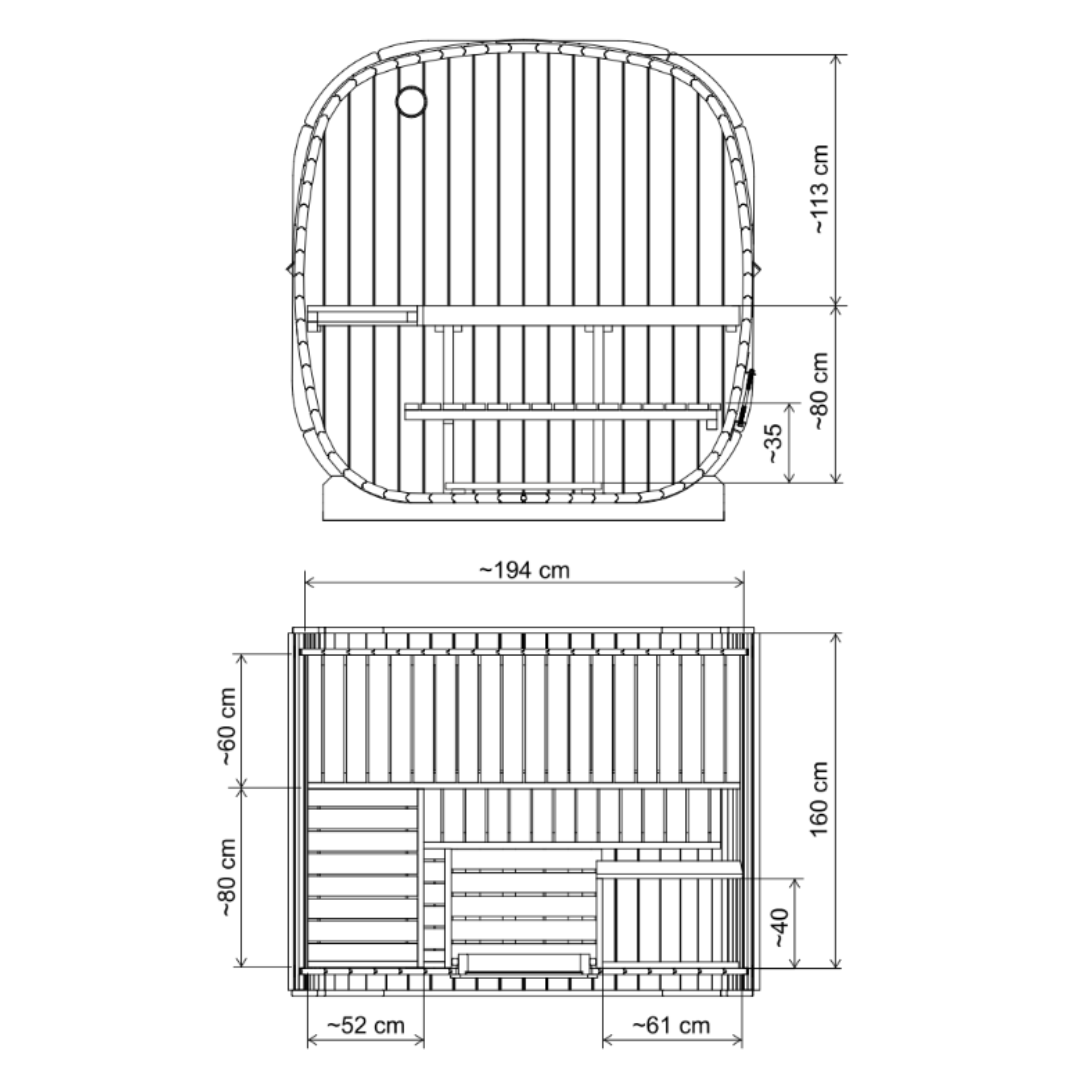 SaunaSupply EKE160 Cube Thermowood 4 Person Outdoor Sauna - Includes Bucket, Ladle, Thermometor, SupiOil
