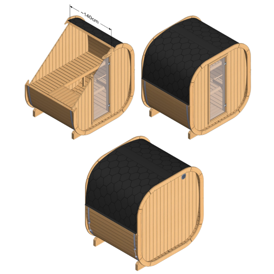 SaunaSupply EKE160 Cube Thermowood 4 Person Outdoor Sauna - Includes Bucket, Ladle, Thermometor, SupiOil