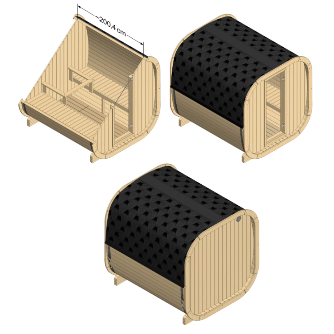 SaunaSupply EKE220 Cube Thermowood 6 Person Outdoor Sauna - Includes Bucket, Ladle, Thermometor, SupiOil
