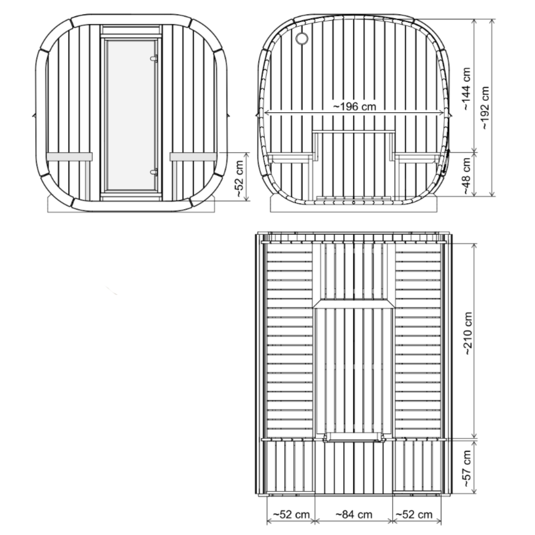 SaunaSupply EKE280 Cube Thermowood 6 Person Outdoor Sauna - Includes Bucket, Ladle, Thermometor, SupiOil