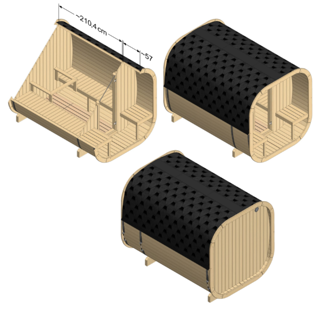 SaunaSupply EKE280 Cube Thermowood 6 Person Outdoor Sauna - Includes Bucket, Ladle, Thermometor, SupiOil
