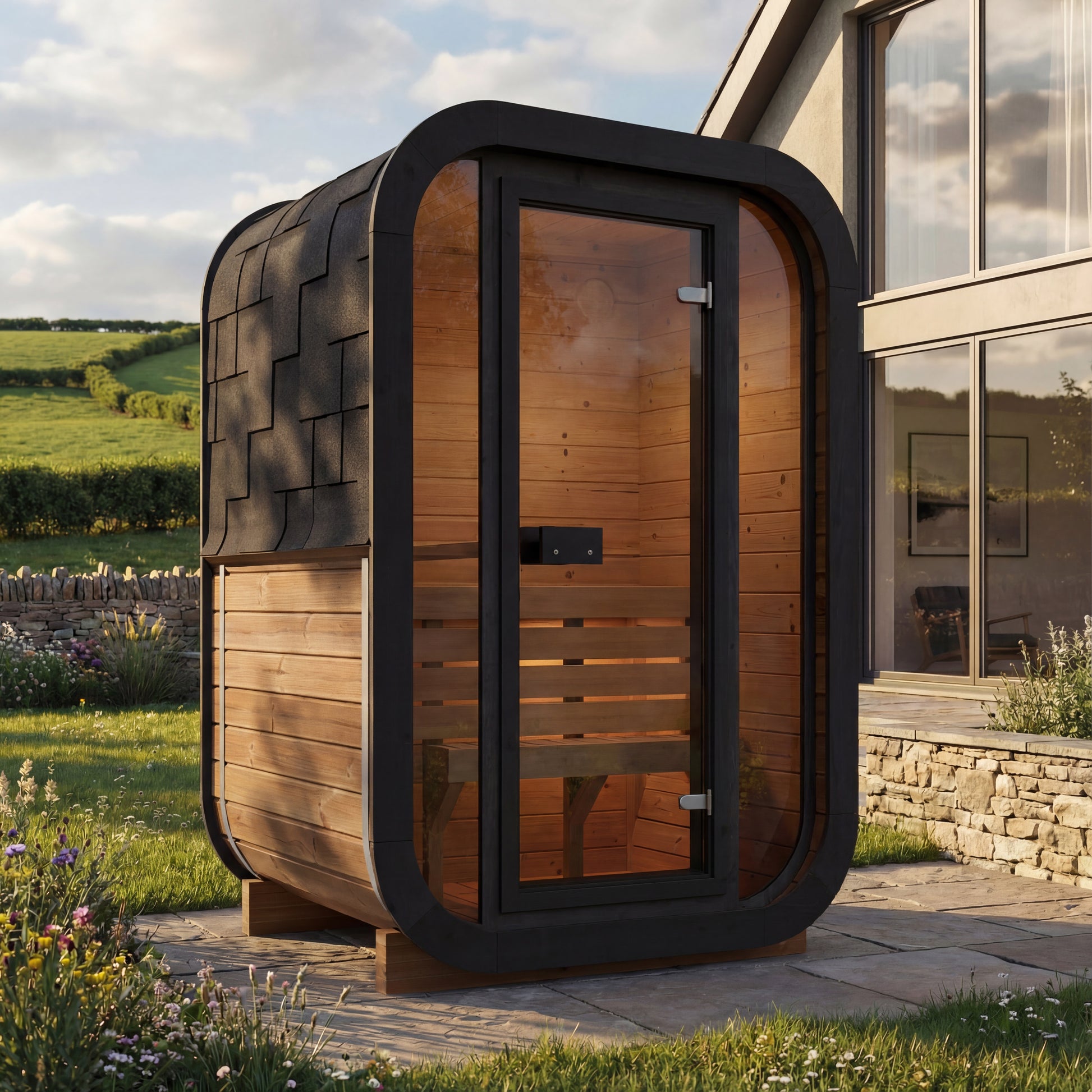 SaunaSupply 2 Person Outdoor Thermowood Cube Sauna - SKOG Compact Original Edition | Includes Heater & Accessories