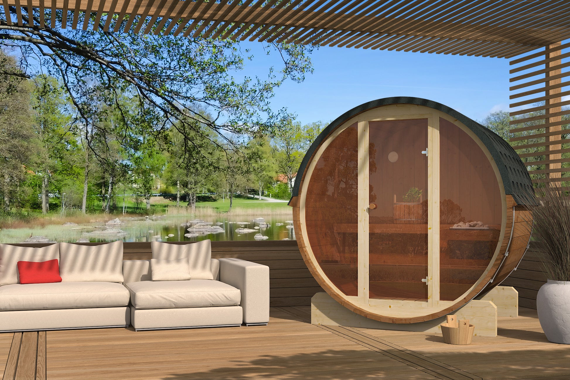 SaunaSupply EDA 160 Thermowood Outdoor Barrel Sauna - 4 Person