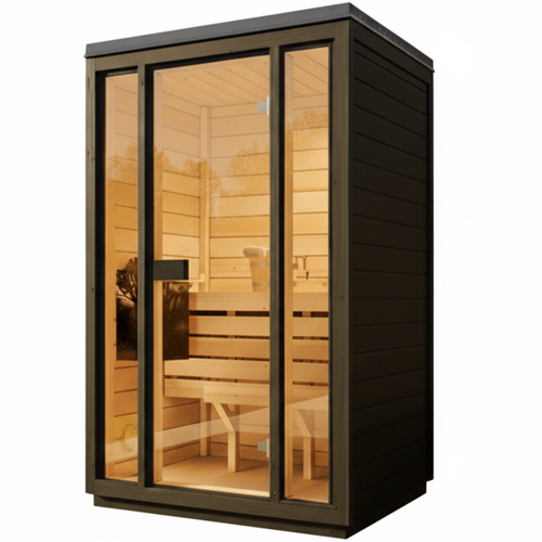 1-2 Person Outdoor Premium Thermowood Cube Sauna - ELLA Compact Black Edition | Home & Garden | Includes SupiOil Protection