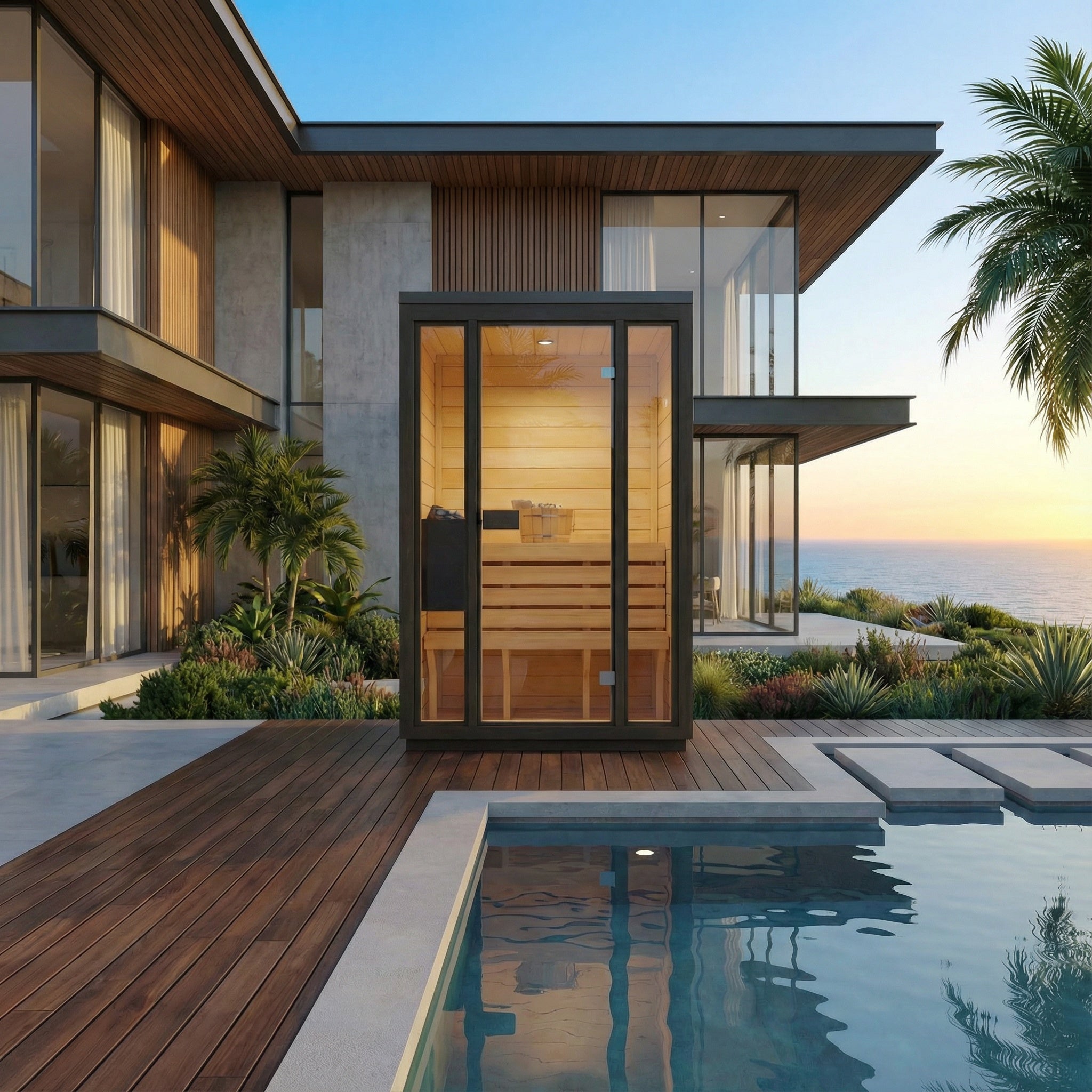 SaunaSupply 1-2 Person Outdoor Thermowood Cube Sauna - ELLA Compact Black Edition | Includes Heater & Accessories