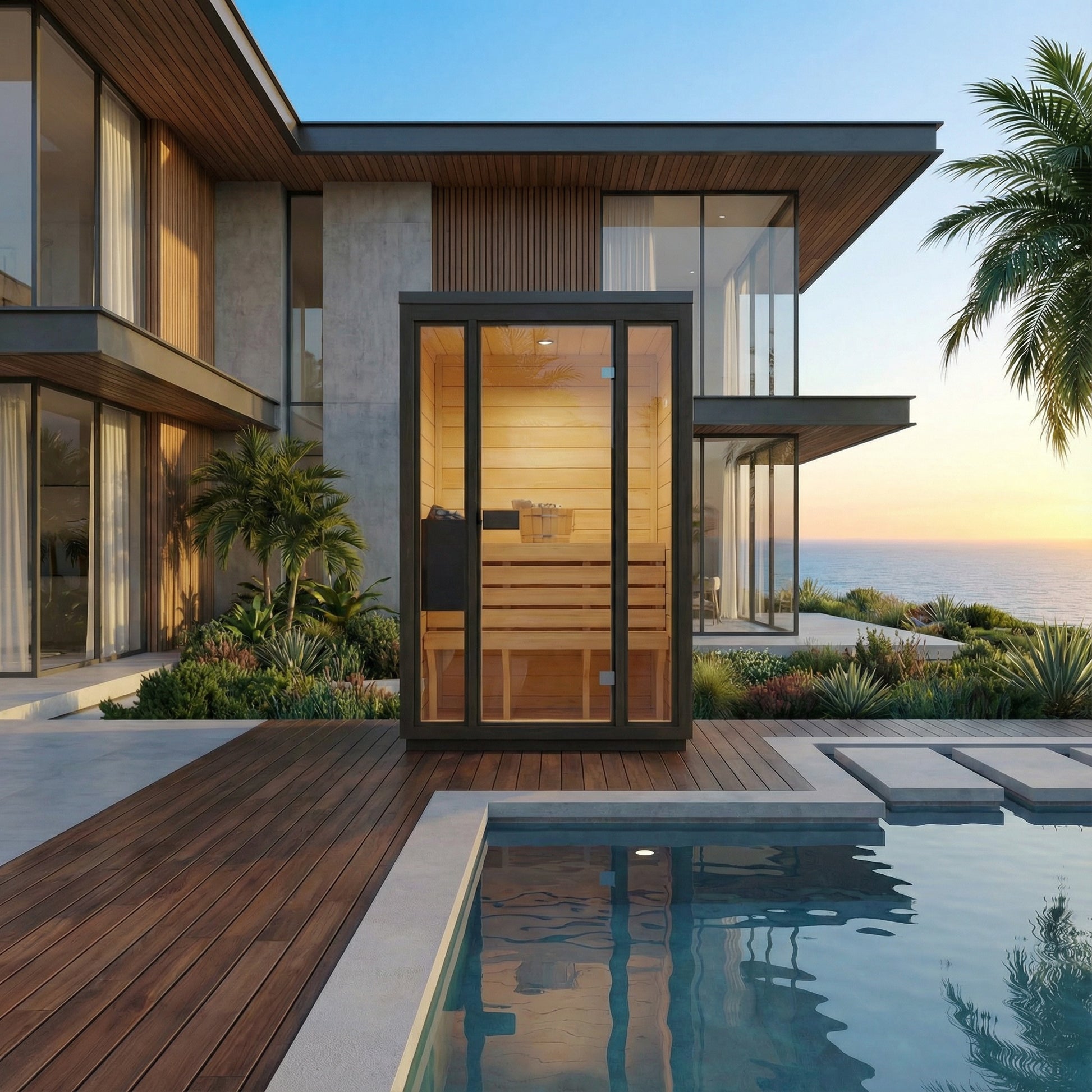 SaunaSupply 1-2 Person Outdoor Thermowood Cube Sauna - ELLA Compact Black Edition | Includes Heater & Accessories