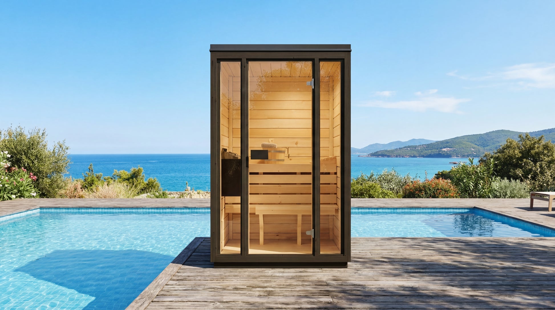 SaunaSupply 1-2 Person Outdoor Thermowood Cube Sauna - ELLA Compact Black Edition | Includes Heater & Accessories