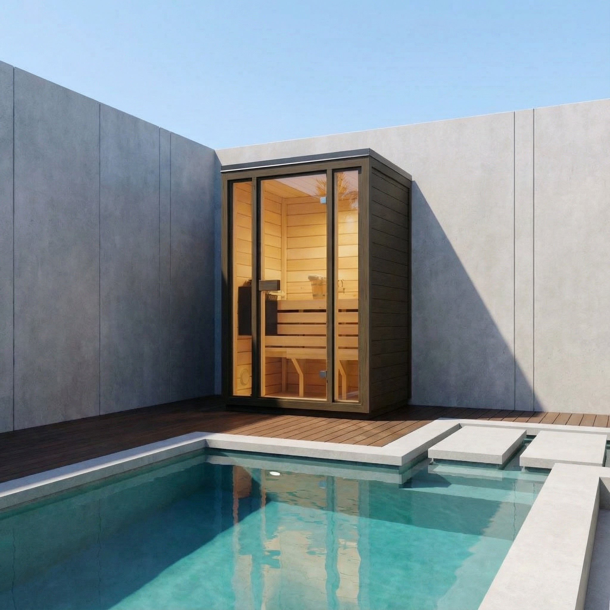 SaunaSupply 1-2 Person Outdoor Thermowood Cube Sauna - ELLA Compact Black Edition | Includes Heater & Accessories