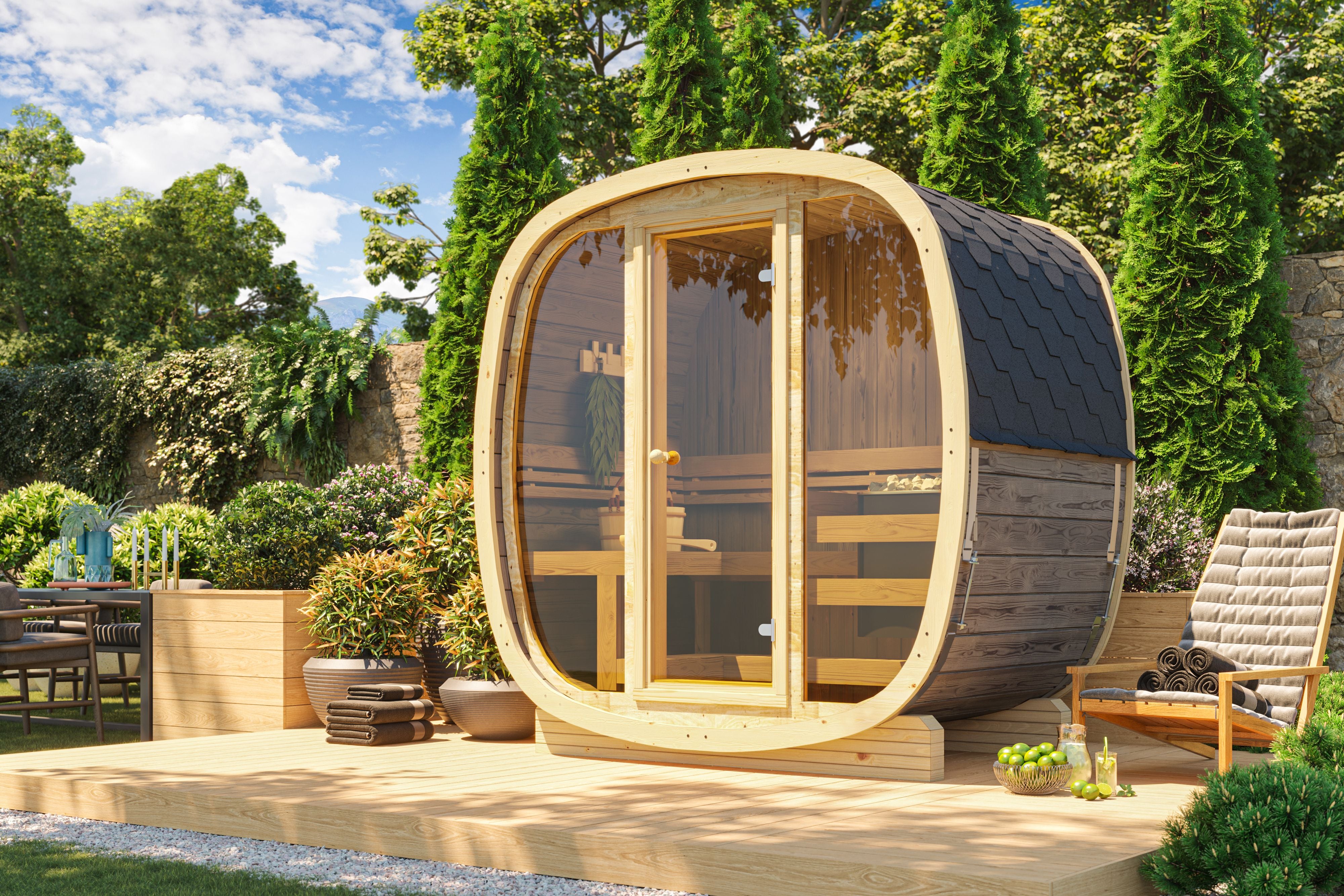 SaunaSupply UKU 130 Thermowood Outdoor Cube Sauna - 3/4 Person