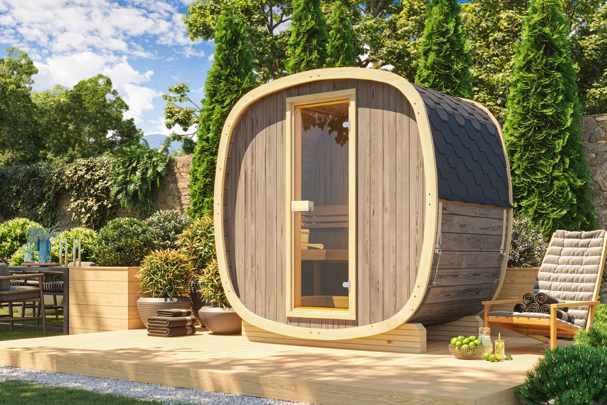 SaunaSupply UKU 130 Thermowood Outdoor Cube Sauna - 3/4 Person
