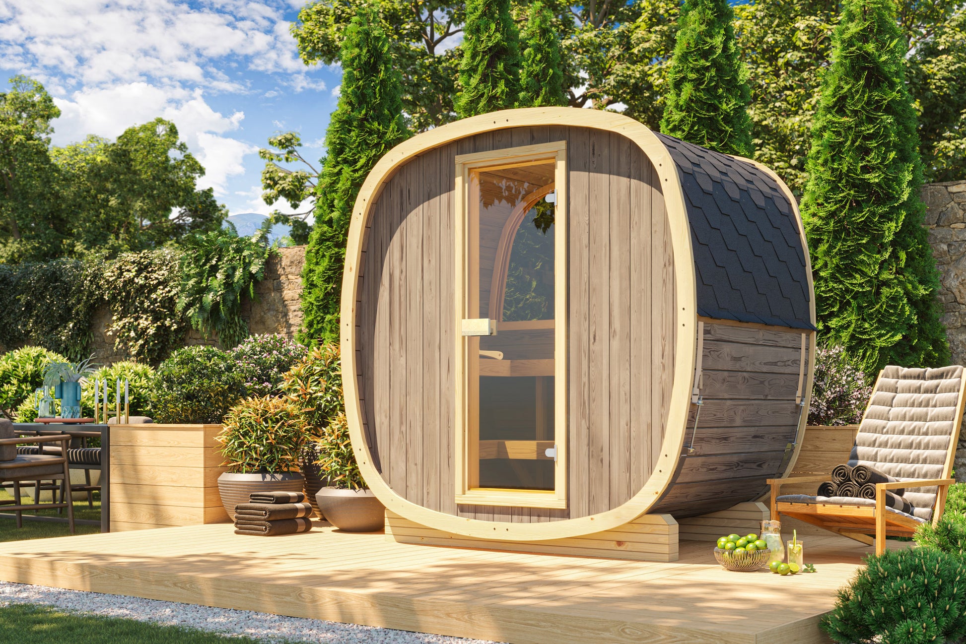 SaunaSupply UKU 130 Thermowood Outdoor Cube Sauna - 3/4 Person