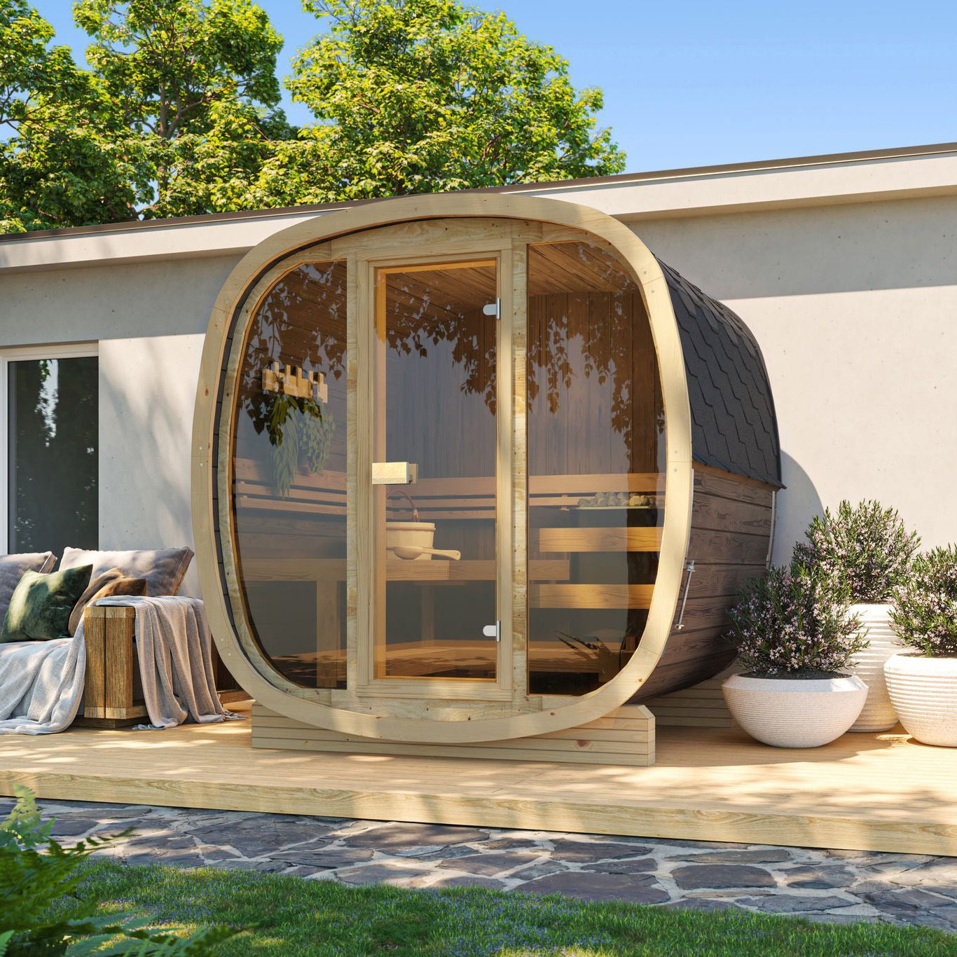 SaunaSupply UKU 160 Thermowood Outdoor Cube Sauna - 3/4 Person