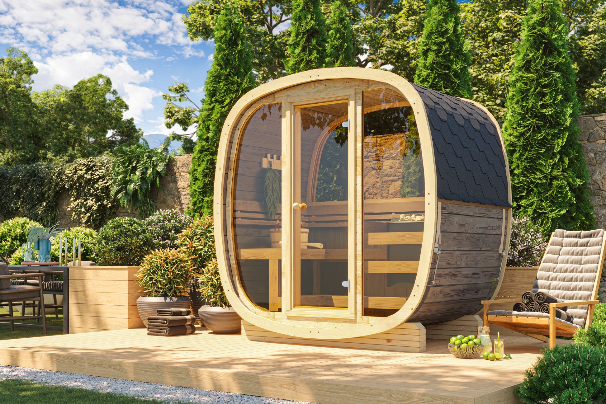 SaunaSupply UKU 130 Thermowood Outdoor Cube Sauna - 3/4 Person