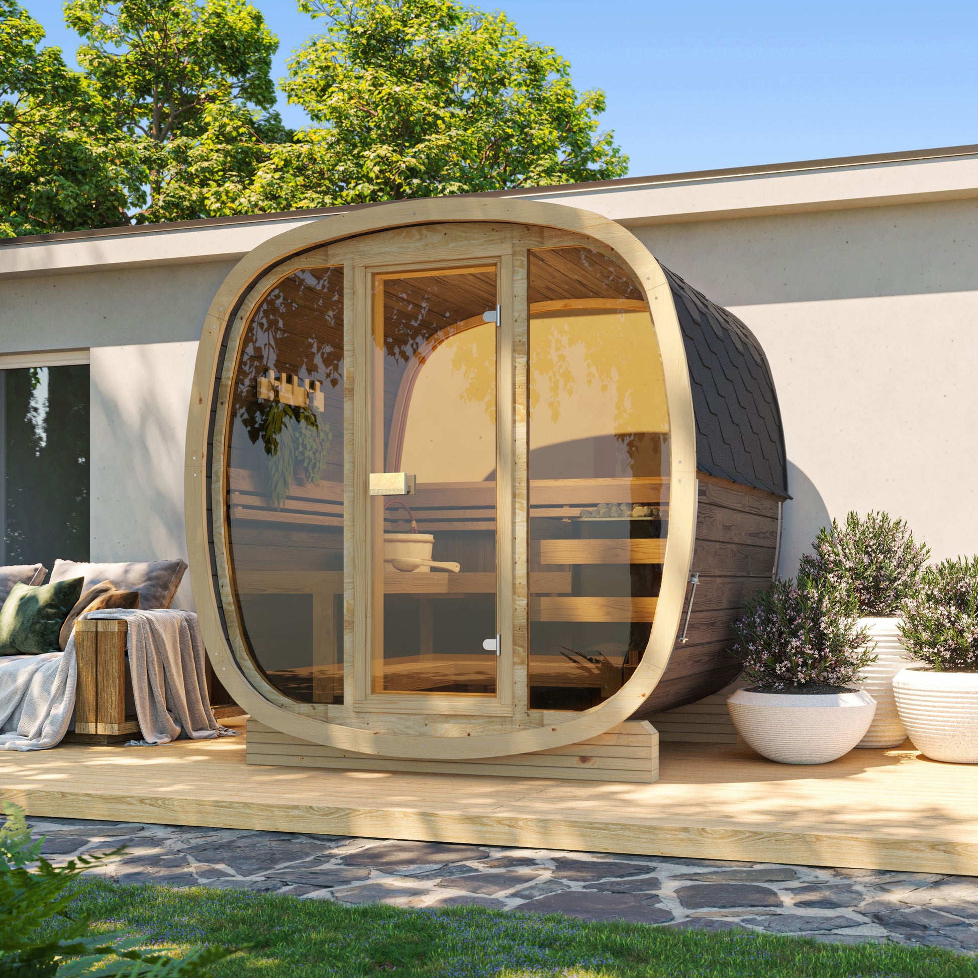 SaunaSupply UKU 160 Thermowood Outdoor Cube Sauna - 3/4 Person