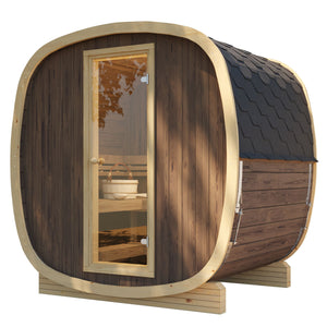 SaunaSupply UKU160 Cube Nordic Spruce / Thermowood 4 Person Outdoor Sauna - Includes Bucket, Ladle, Thermometor, SupiOil