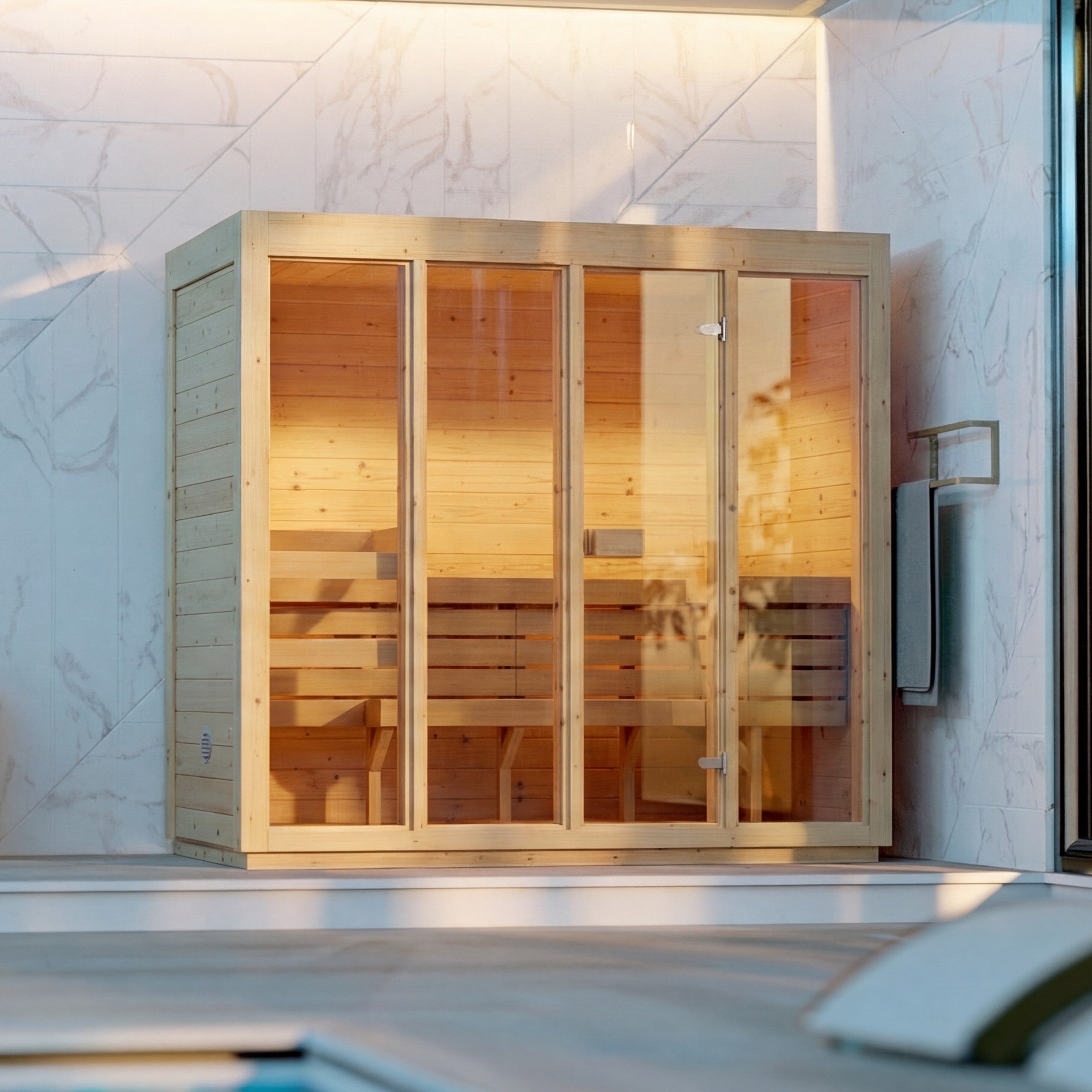 SaunaSupply 4 Person Dry Pine Indoor Sauna - ALLA XL Edition | Includes Heater & Accessories